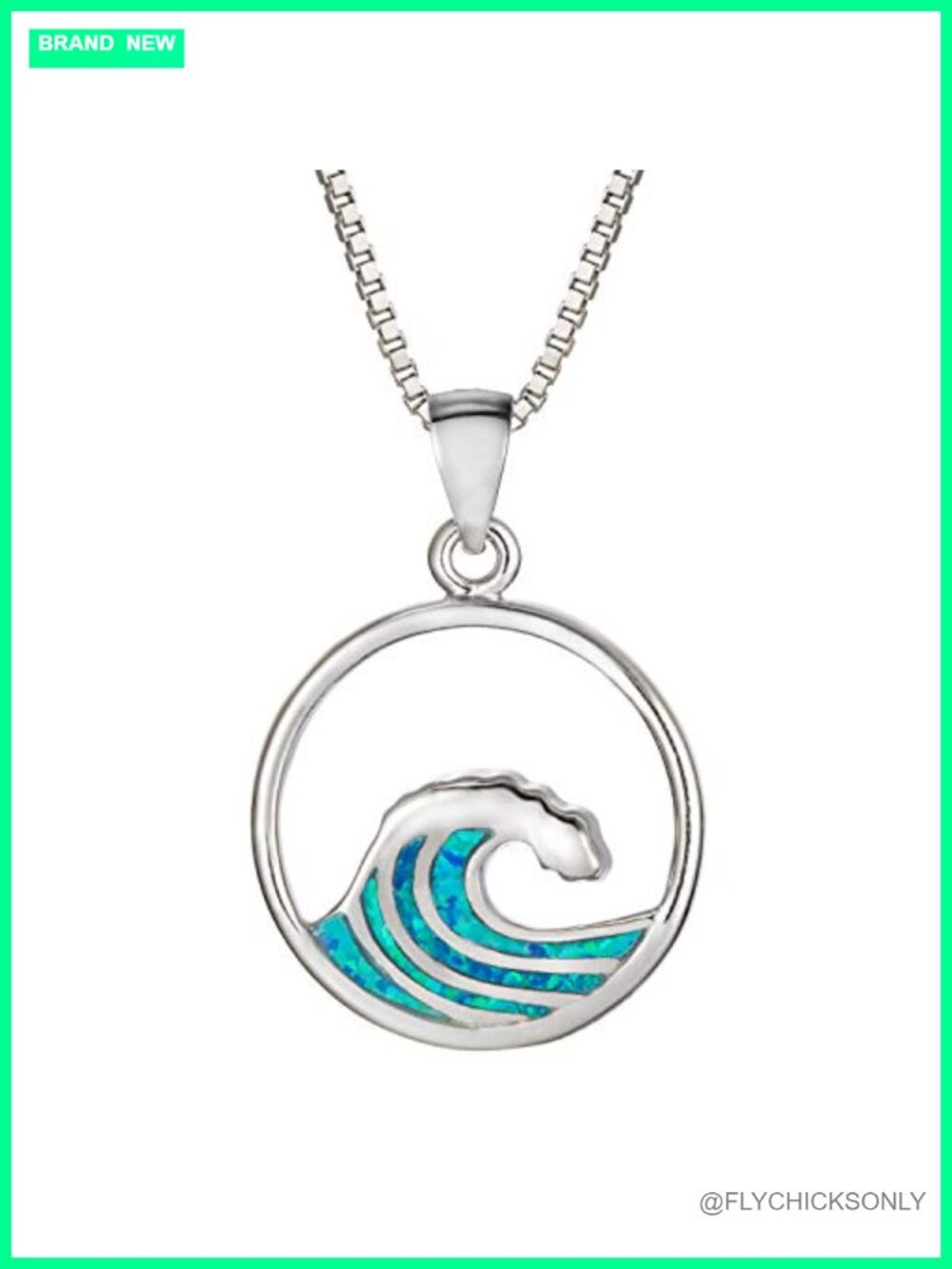 925 Sterling Silver Created Blue Opal Wave Necklace Pendant with 18 Inch Box